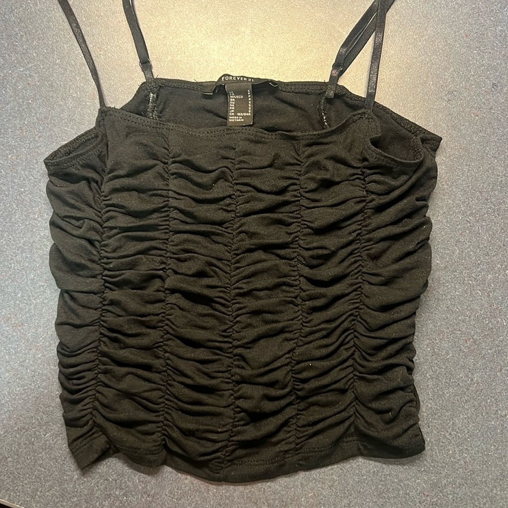 Black Ruched Crop Tank Top Forever21